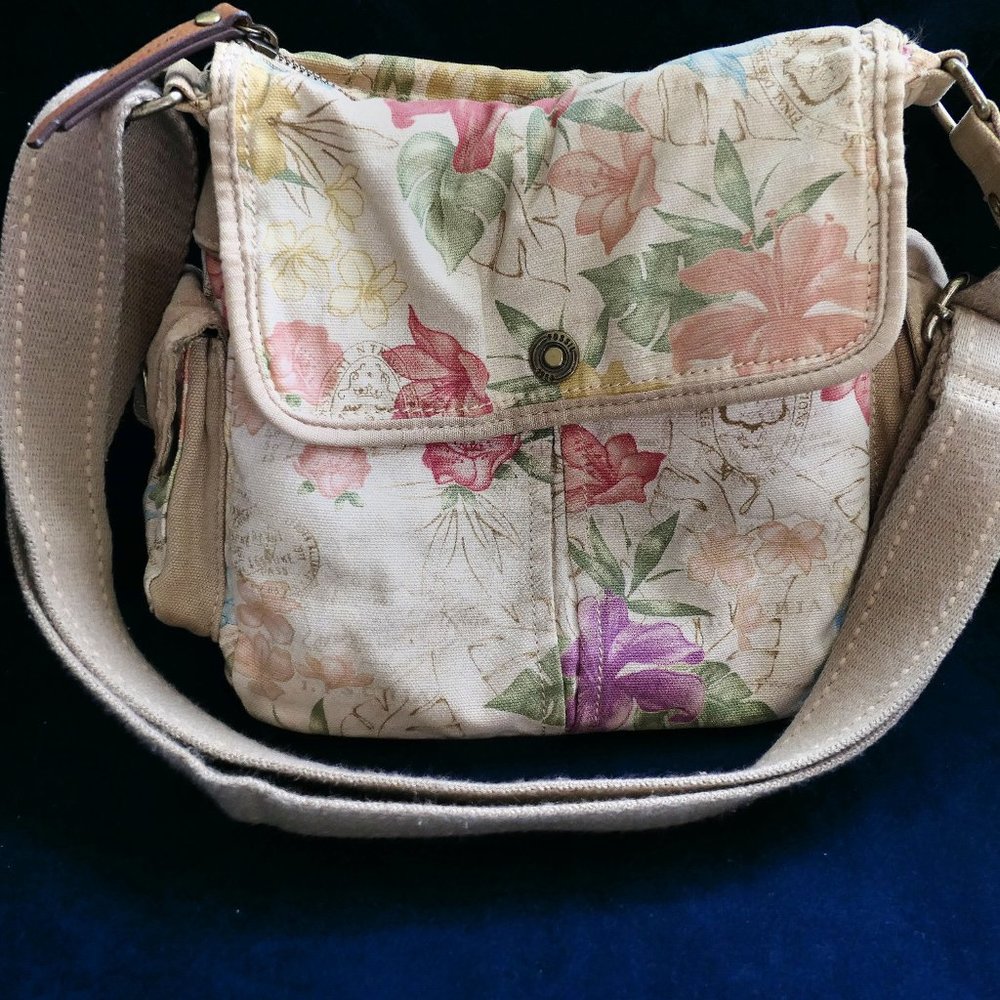 Fossil Floral Cotton Canvas Crossbody bag